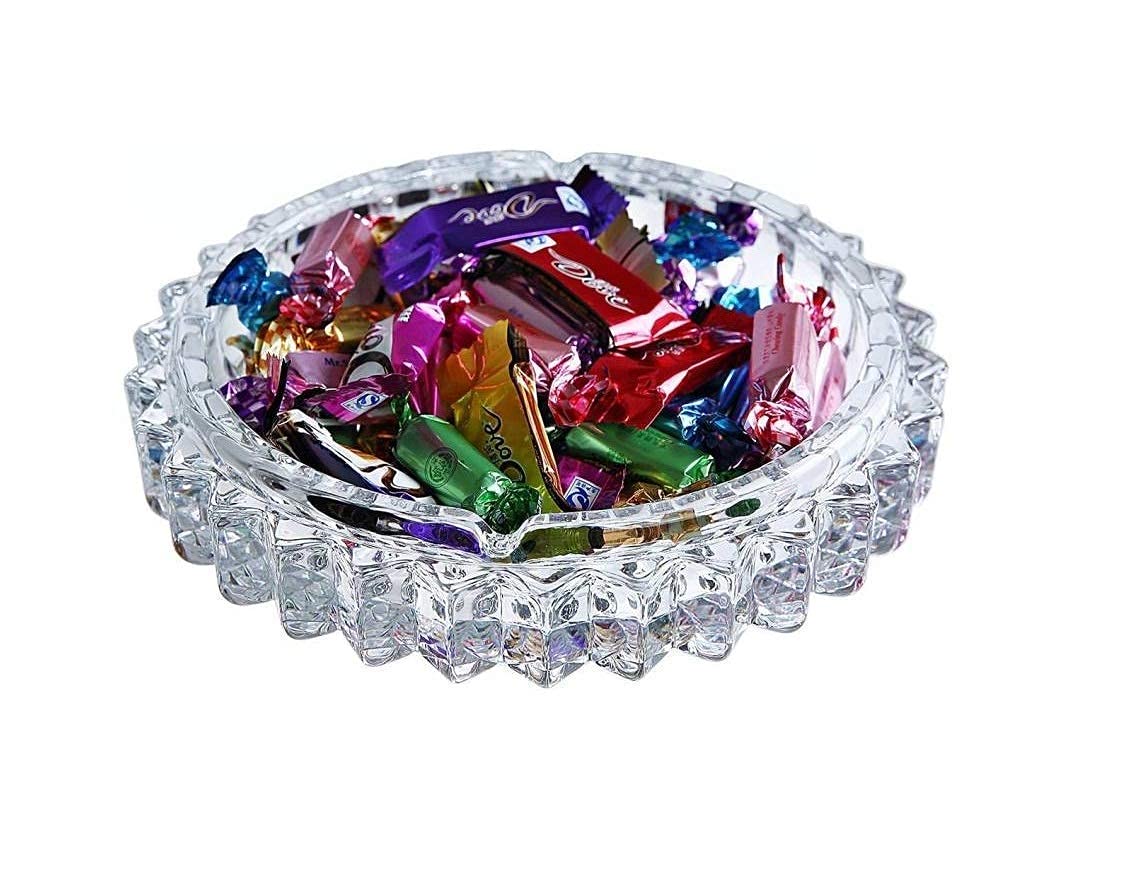 Mahi Enterprise� Crystal Quality Glass Ash Plate Tray, Round Tabletop, Glass Ashtray, Smoke Collectible Tribal Decoration 2