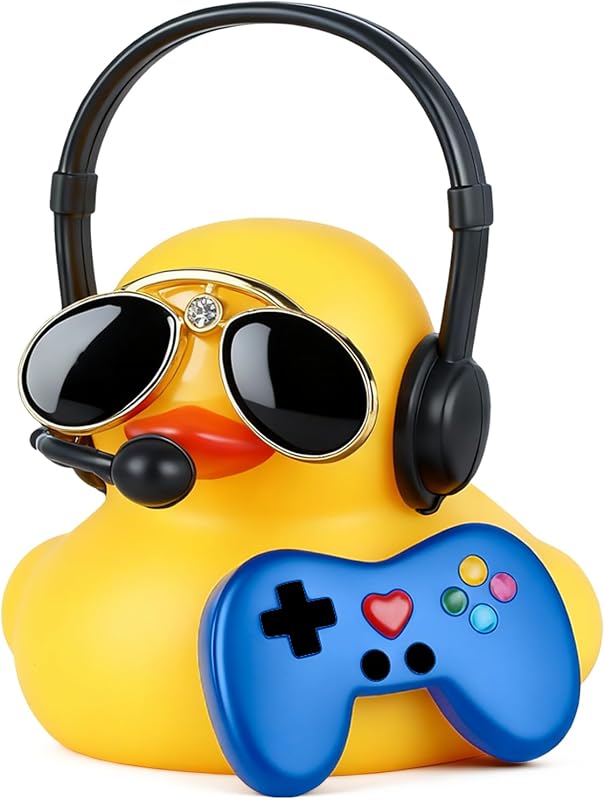 Patinho de borracha Jyeennar para painel automotivo com óculos, microfone e gamepad azul – 1 unidade