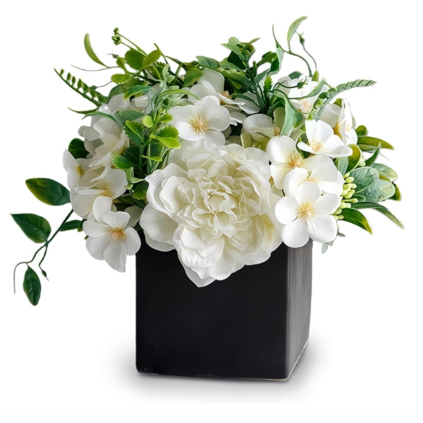 Fake Flowers with Vase, Artificial White Rose Dining Table Decoration