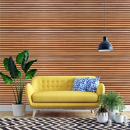 Image of DWELLSINDIA Self Adhesive Wallpaper Peel & Stick, Waterproof, Scratch Resistant (41cm x 244cm) (Horizontal Strip Wood Design)