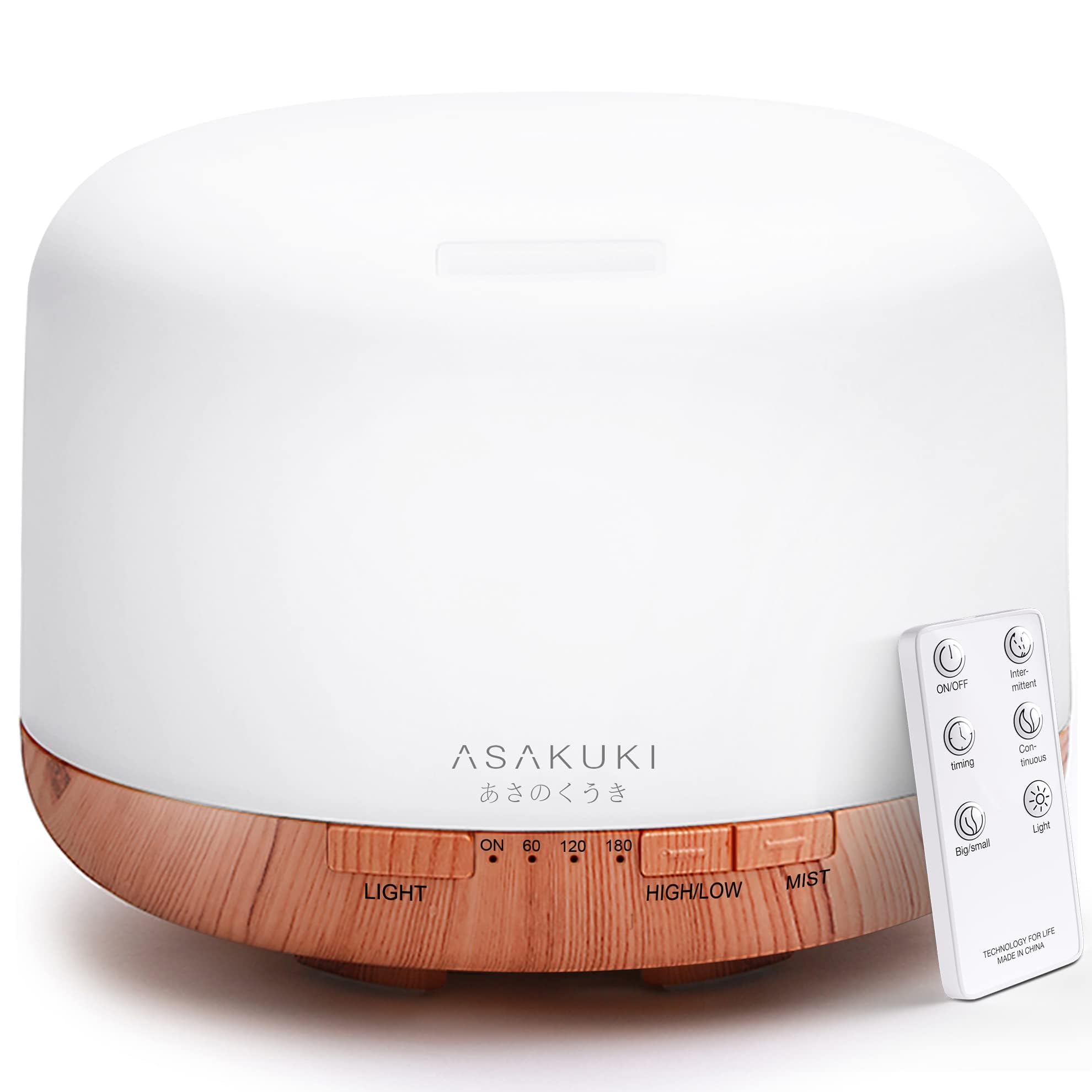ASAKUKI 500ml Essential Oil Diffuser, 5 In 1 Ultrasonic Aroma Scented Oil Diffuser Vaporizer Humidifier, Ｑuiet Diffuser With Timer Settings, Waterless Auto-Off & 7 LED Light Colours