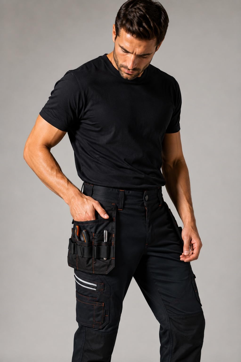 UNBREAKABLE Hombres Professional Workwear Reflex Pro Stretch Holster Negro Premium Pantalones, Negro, 40W x 31L