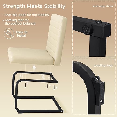 Miniatura 3 de Furniliving Juego de 4 sillas de comedor, modernas sillas tapizadas de piel sintética con patas de acero, respaldo alto, sillas sin brazos para