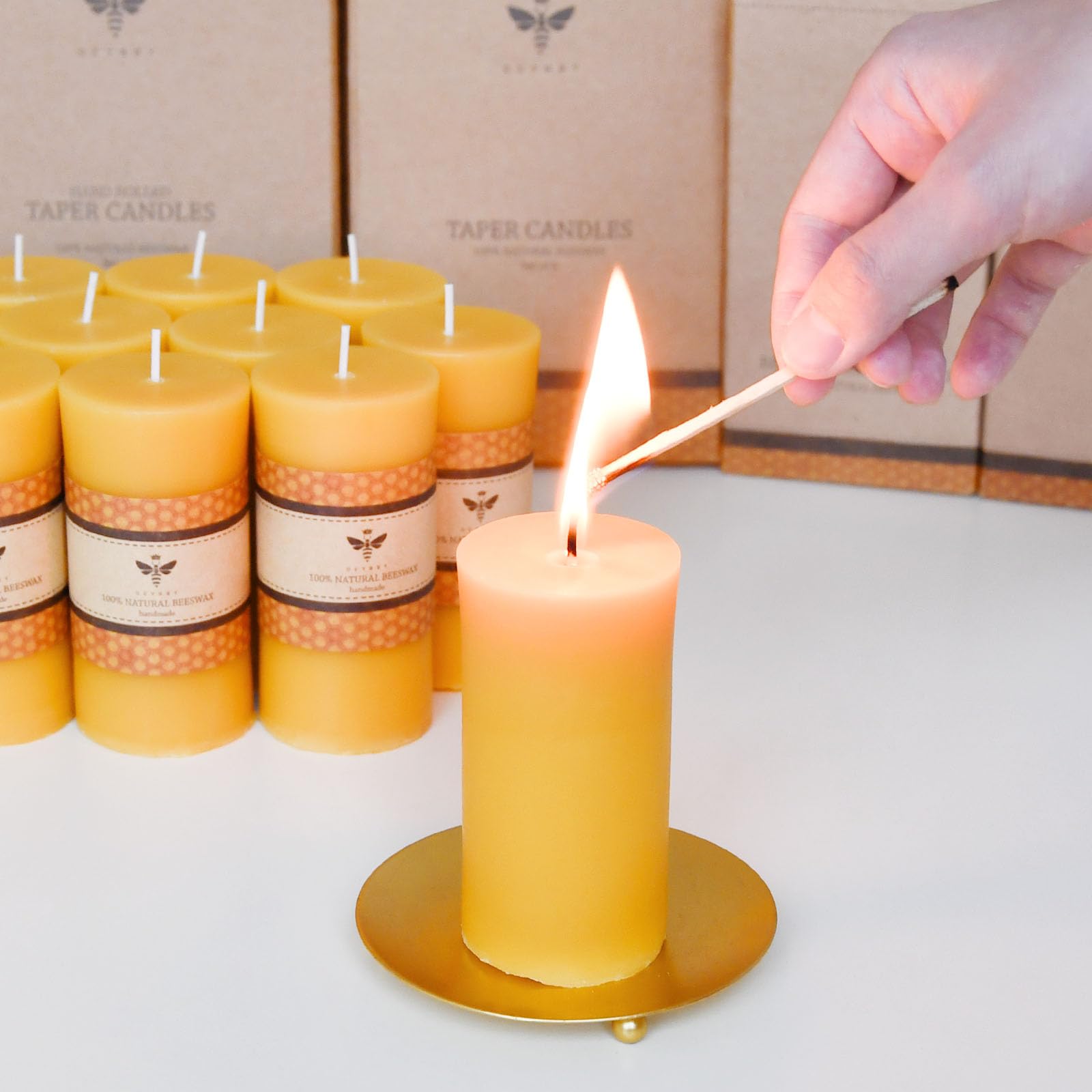 DEYBBY Juego de 12 velas de cera de abeja natural de 4 pulgadas, sin humo, sin goteo, con aroma natural para decoración de habitaciones, fiestas de emergencia, tiempo de combustión de larga duración
