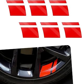 6 PCS Wheel Decals, 3.93" x 2.75" Reflective Stickers, Waterproof Wheel Stripe Safety Decoration Accessories, Universal for Most Cars with 18" - 21" Wheel Sizes (Red)