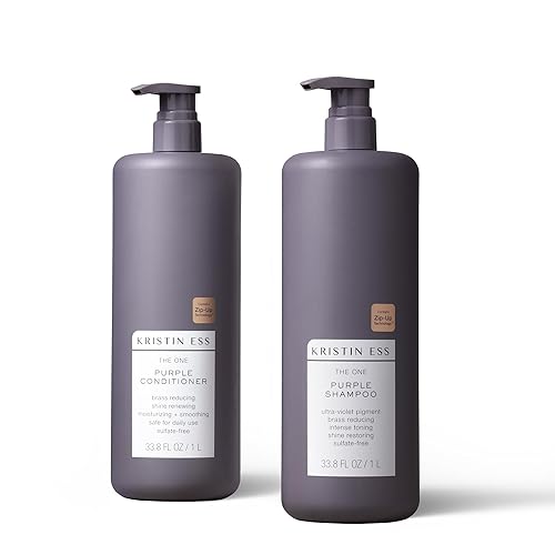 Kristin Ess Hair Purple - Juego de champú y acondicionador para rubio, morena, plateado + cabello gris, anti latón + tonos amarillos, seguro para