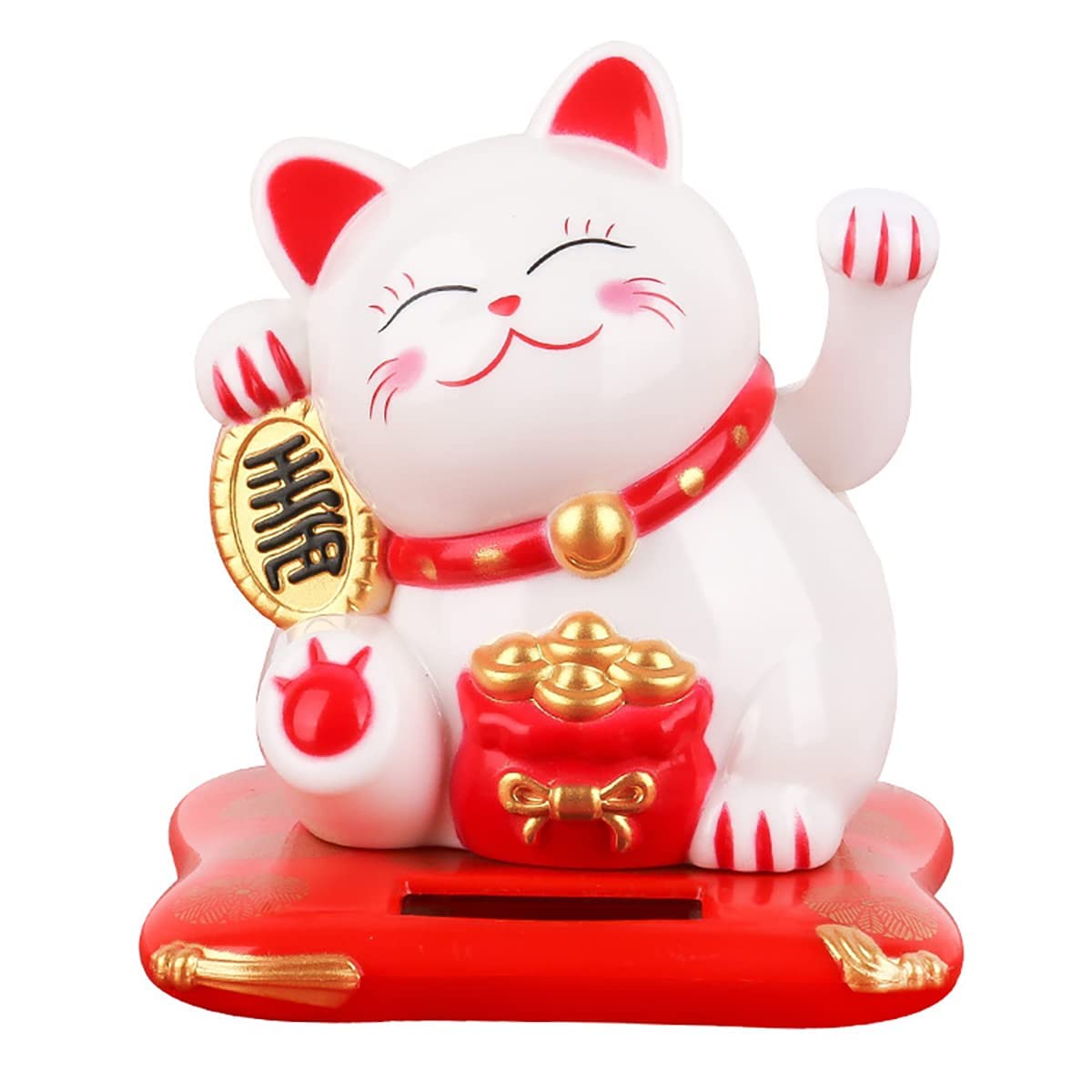 MAKINGTEC Solar Powered Waving Cat, Good Luck Cat, Welcoming Cat, Dashboard Decorations, for Home or Office Display, Gift for Friends or Colleagues (White)