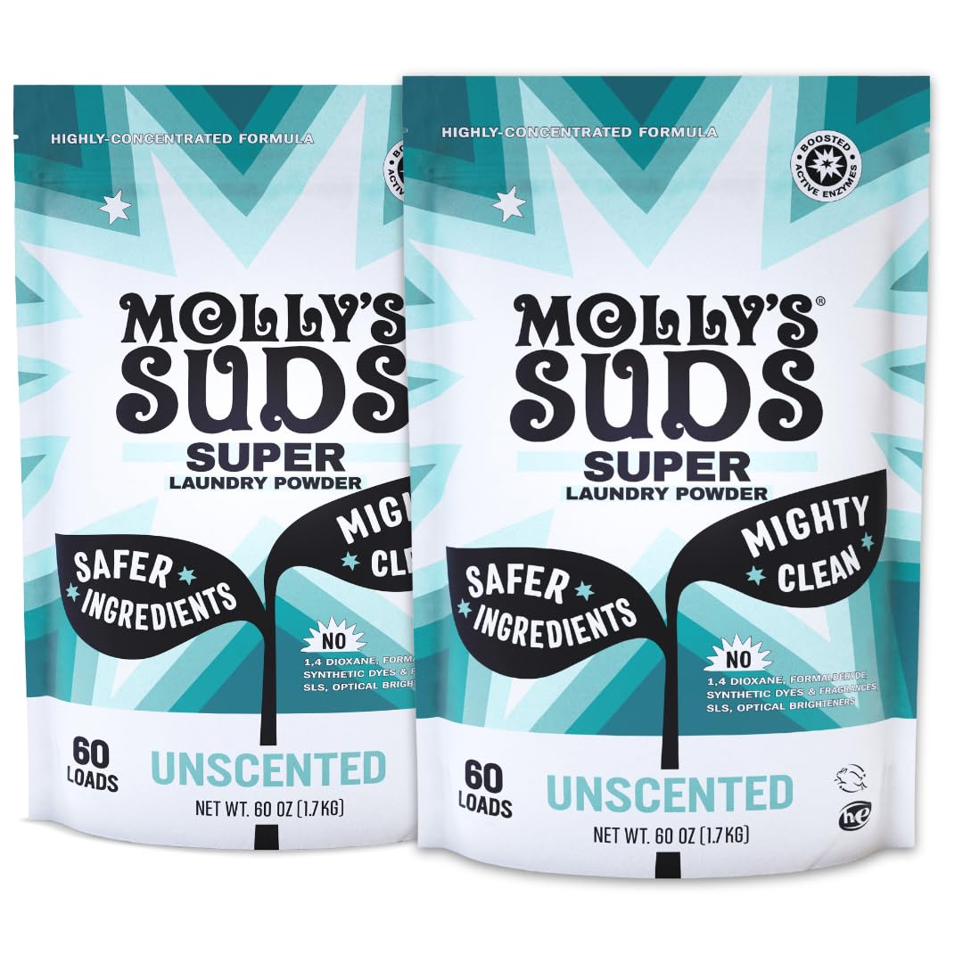 Unscented Super Powder Detergent | Extra Strength Laundry Soap, Stain Fighting | Sensitive Skin | Simple, Effective Ingredients | 120 Loads Total (2 Pack)