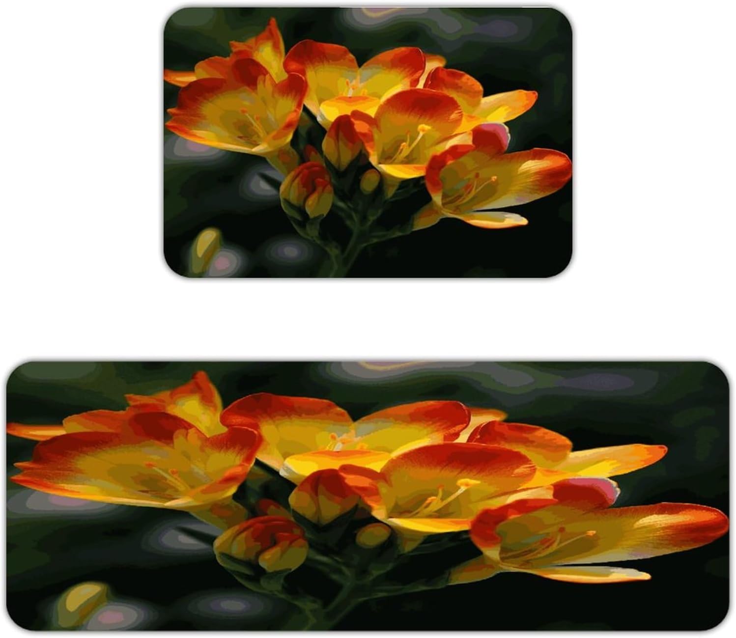 Freesia Beautiful Plant Flower Kitchen Mats with 2PCS Non-Slip Washable,Kitchen Rug Heavy Duty Durable, Floor Mats for Kitchen,Office,Sink,Laundry