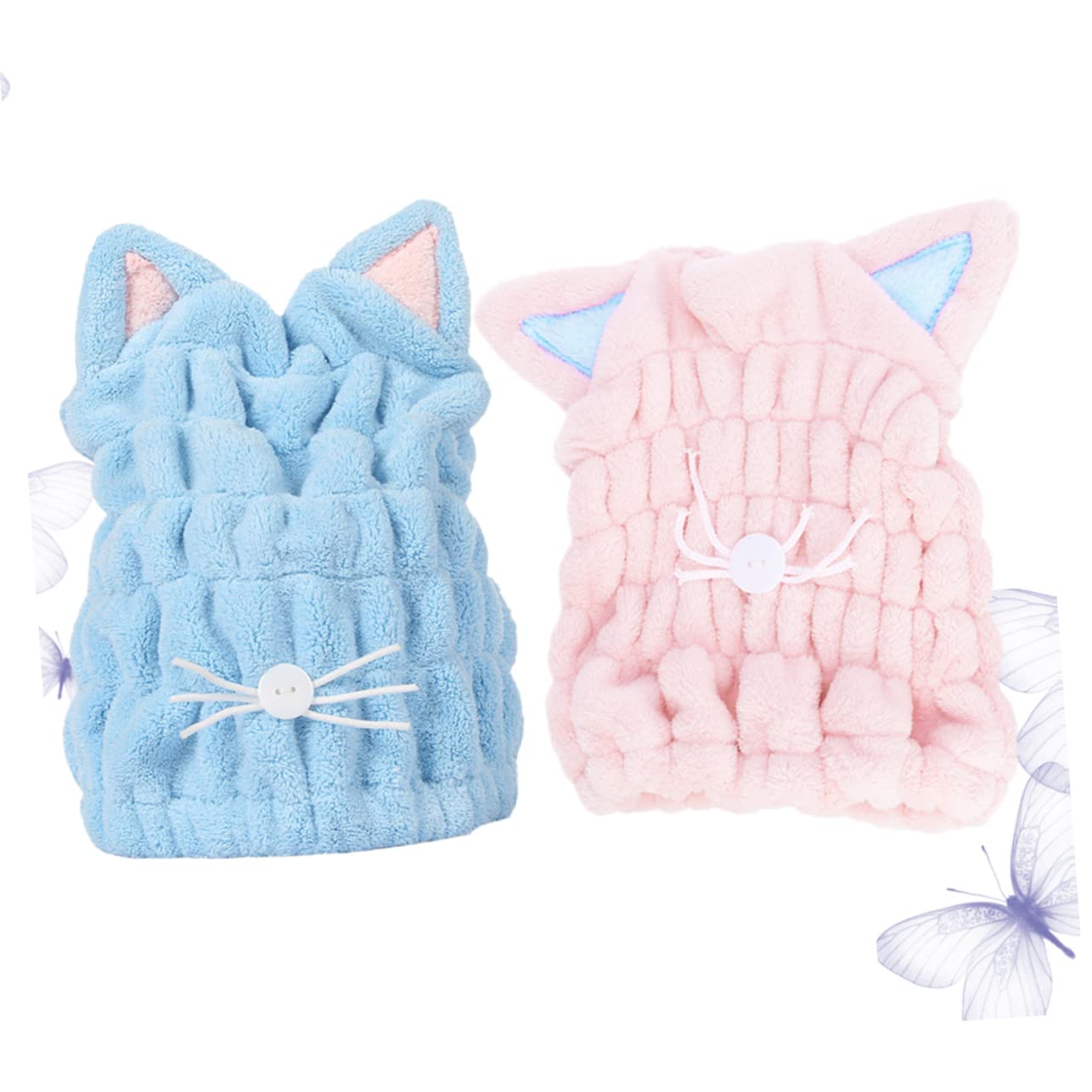 6pezzi Asciugacapelli Cat Ear Microfibra Asciugatura Veloce e Assorbimento Per Casa e Viaggi Blu Rosa