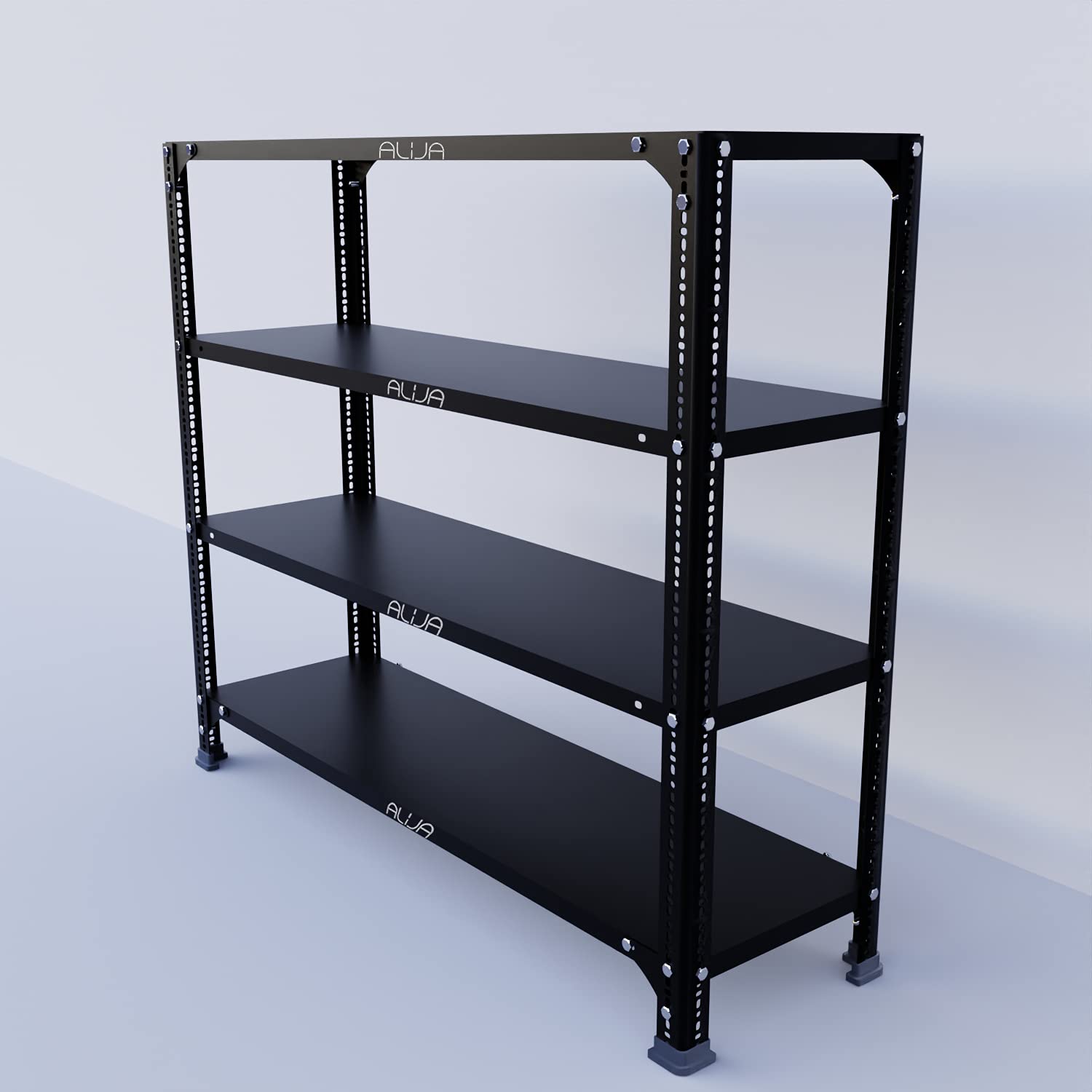 ALIJA®️ Slotted Angle Metal Rack (3 x 3.5 x 1 Ft. / 36 x 41 x 12 Inch) with 4 Shelves Storage Rack Unit (Black, 22 Gauge Shelves 16 Gauge Angle)