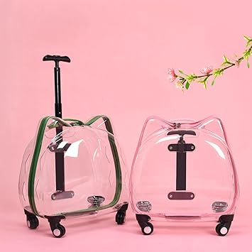 Aswadh Cat Carrier Trolley Case Luggage Breathable Carrying Bags Cat Dog Carrier Pink