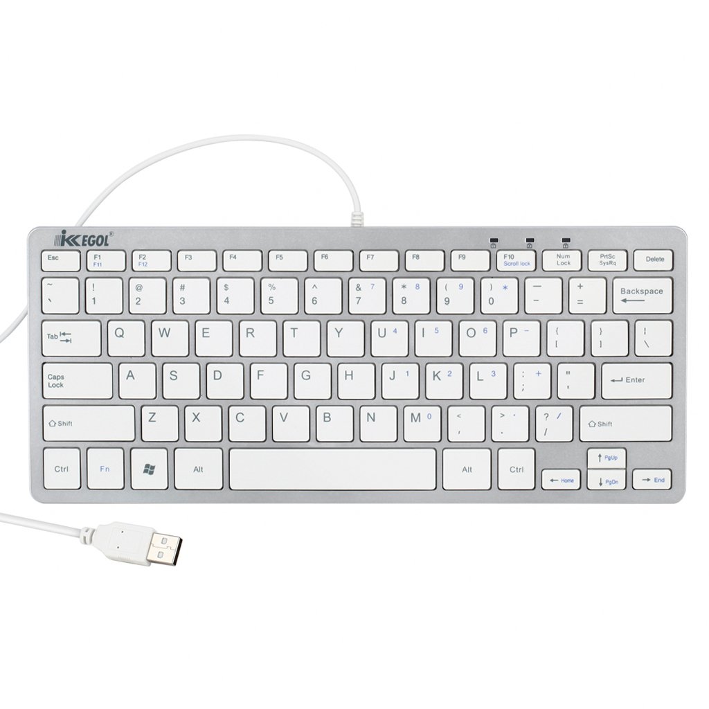 iKKEGOLMini USB Slim Wired 78 Key Small Super Thin Compact Keyboard for Desktop Laptop PC Win 7 US Layout (White)
