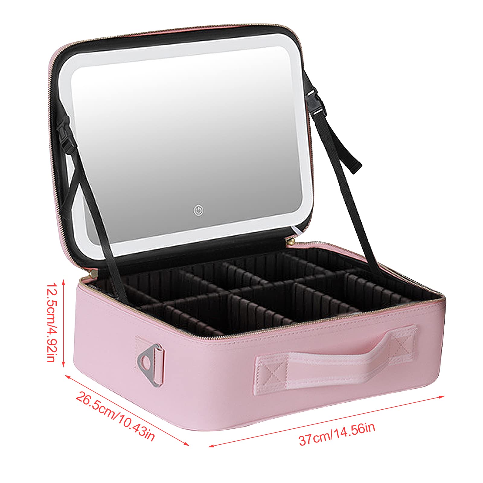 Bolsa de cosméticos de gran capacidad con espejo y luz, bolsa de cosméticos profesional con espejo iluminado, bolsa de cosméticos portátil, compacta y práctica, Rosa., large, Bolsa de cosméticos con