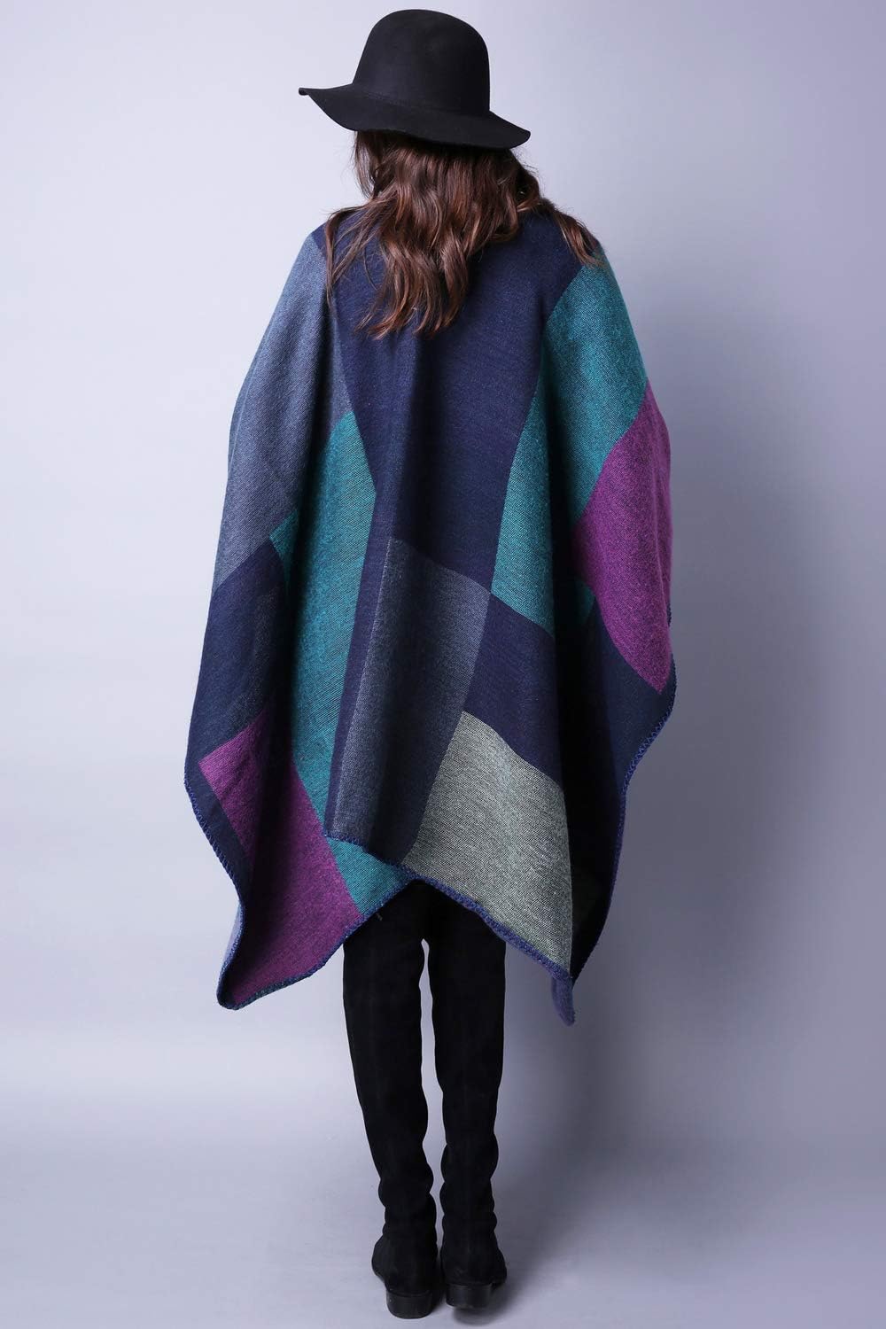 KirGiabo Women's Plaid Sweater Poncho Cape Coat Open Front Blanket Shawls and Wraps - Image 6