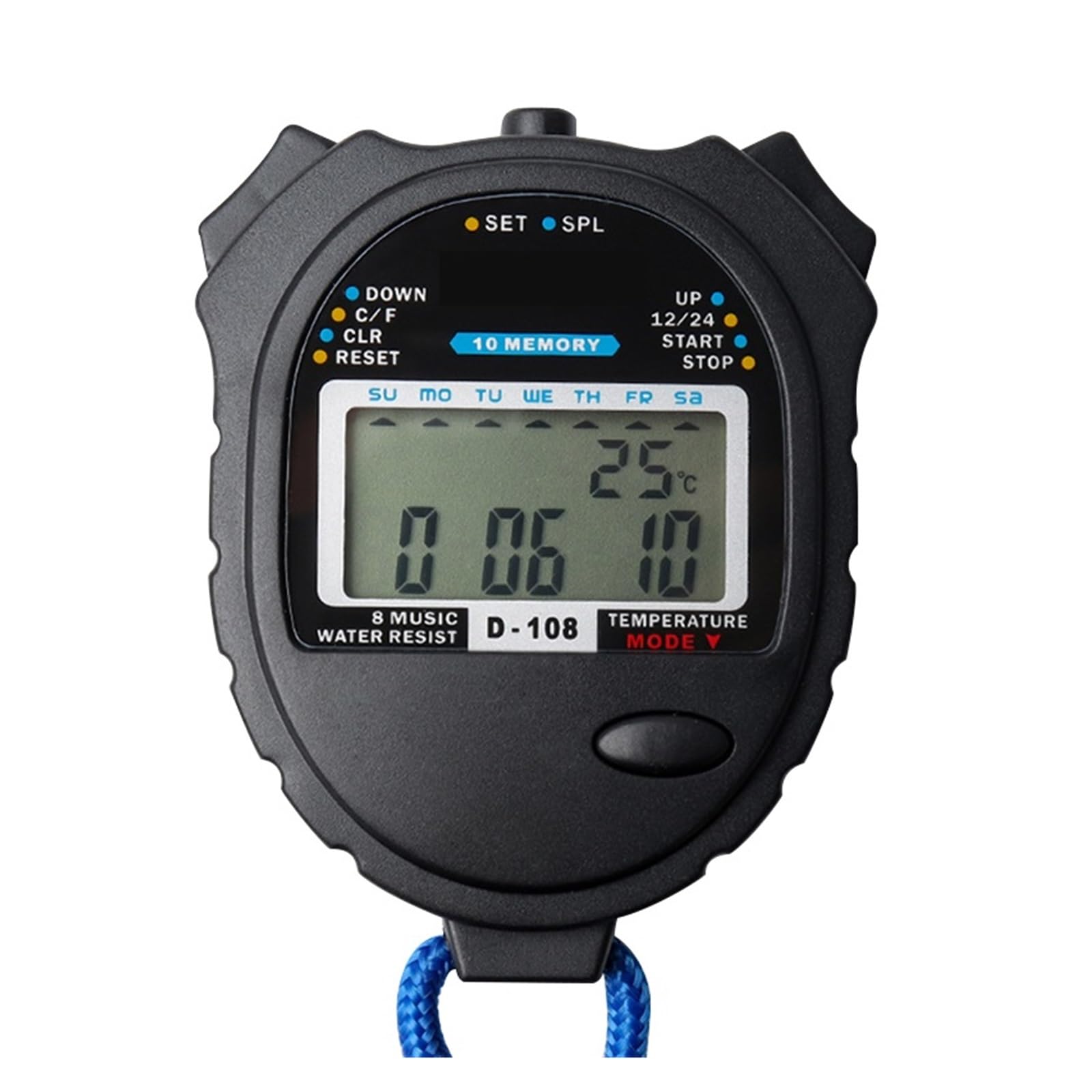 0.01s Precision Timer Stopwatch Metal Sport Waterproof Luminous Hours Minutes Month Display 40h Countdown Precision Timing(D-108)