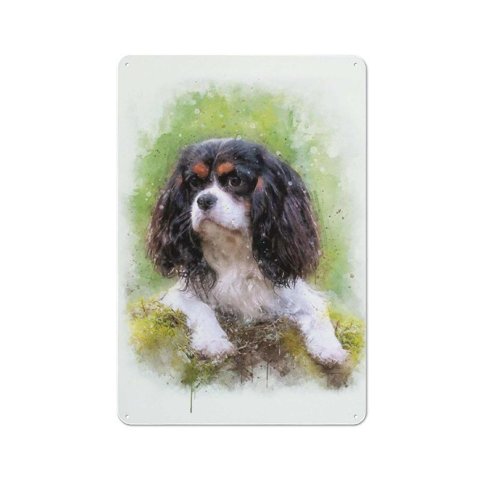 Tin Wall Plaque 30x20cm with Cavalier Puppy Watercolor for Living Room Or Hallway, A Decorative Christmas Gift for Home Wall Decor Collectors