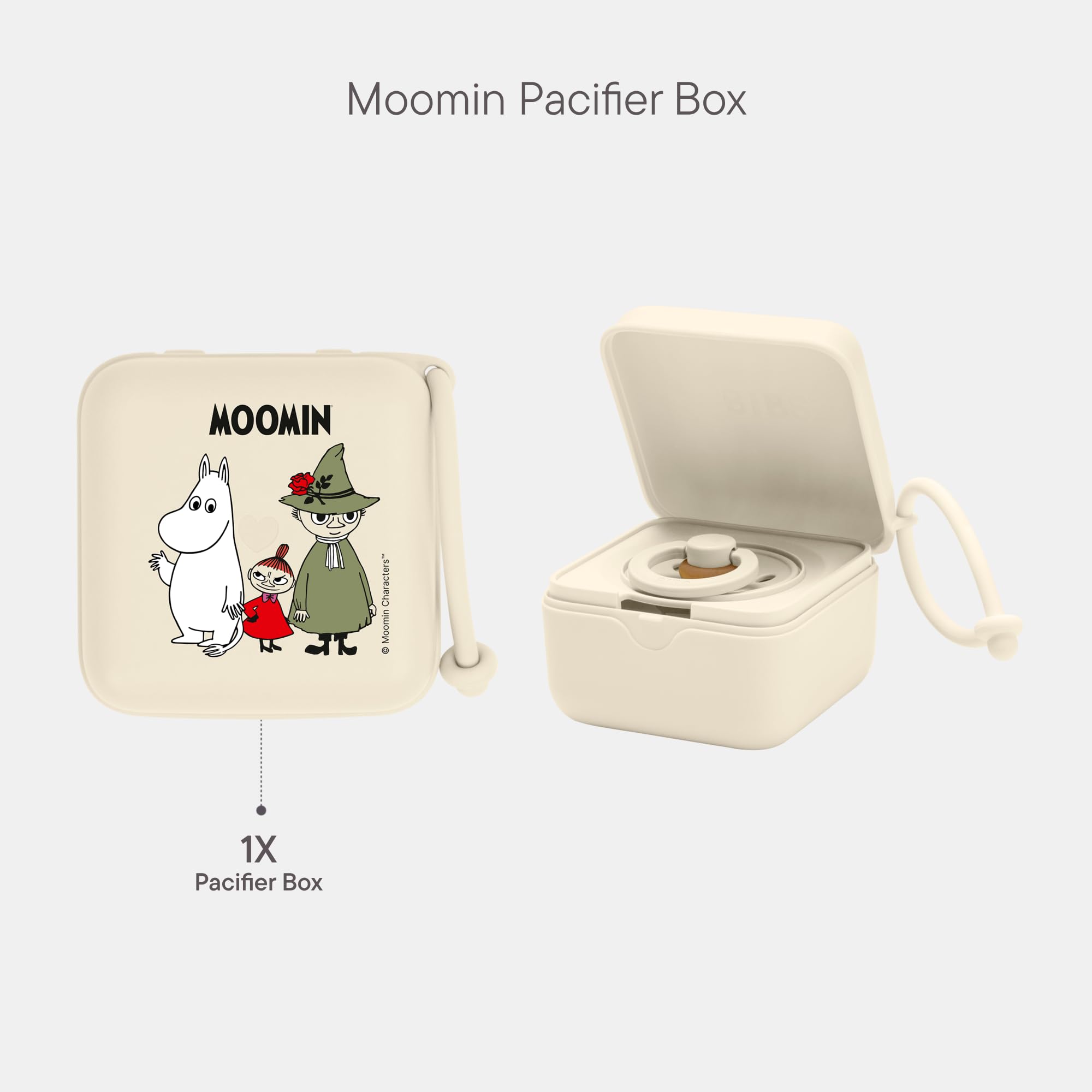 BIBS x Moomins Pacifier Box avec cordon. Porte-sucettes et stérilisateur. Entièrement en matériau de qualité alimentaire, sans bisphénol A - Ivory - 2