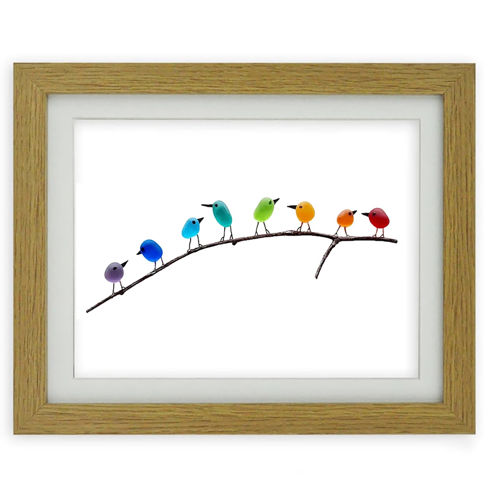 ABPWO Sea Glass Art, Rainbow Birds on Branch, Glass Pictures Wall Art, Sea Glass Decor, Housewarmings, Birthday & Wedding Gifts, Handmade