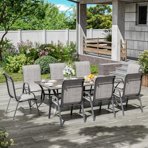 Image of Amopatio Patio Chairs Set of 8, Outdoor Stackable Dining Chairs for All Weather, Dark Grey, Breathable Garden Outdoor Furniture for Backyard Deck