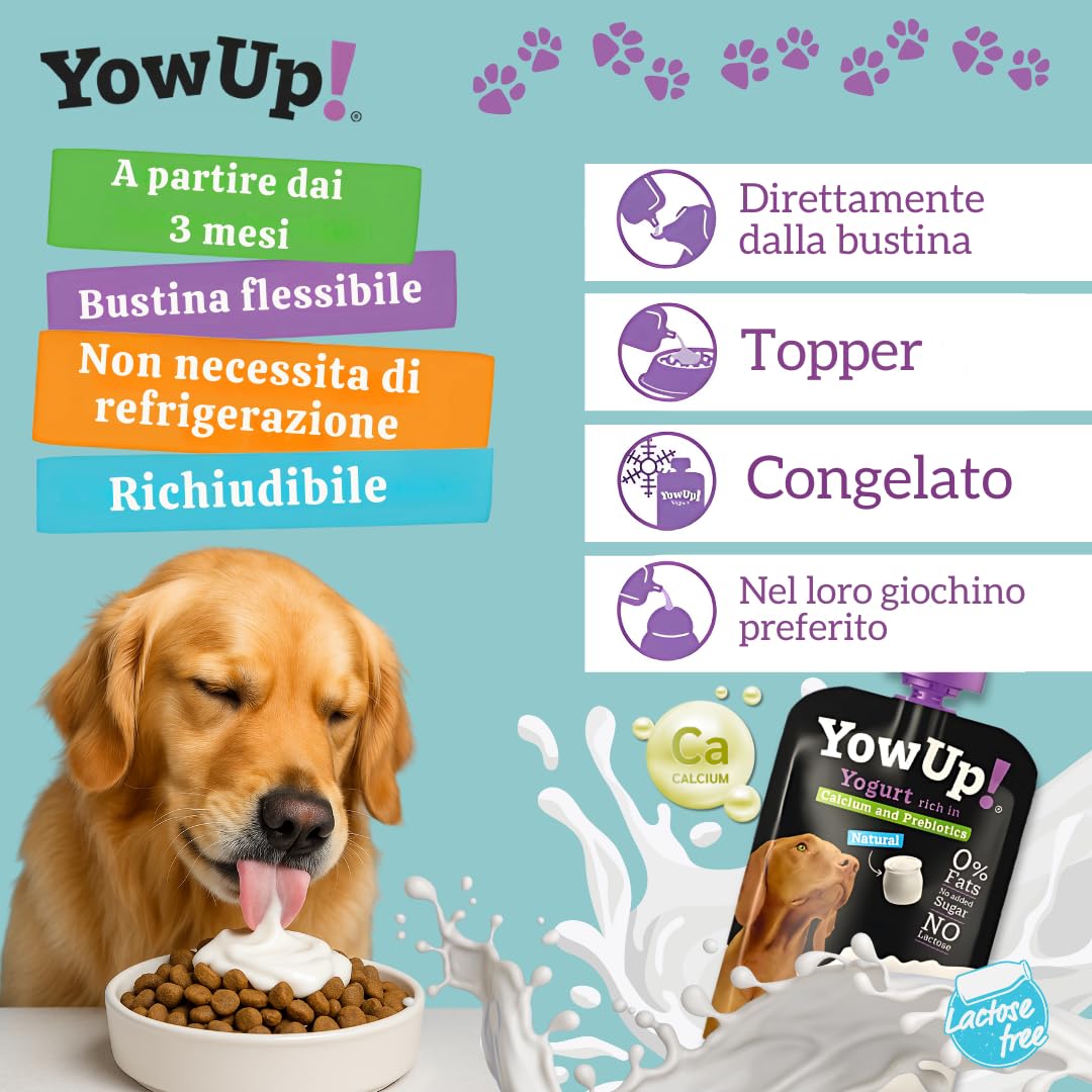 Yogur para Perro YowUp! con Prebióticos | Snack Funcional Saludable | Sin Lactosa, Bajo en Grasa | Pack 10x115g | Chuches Naturales Digestivas