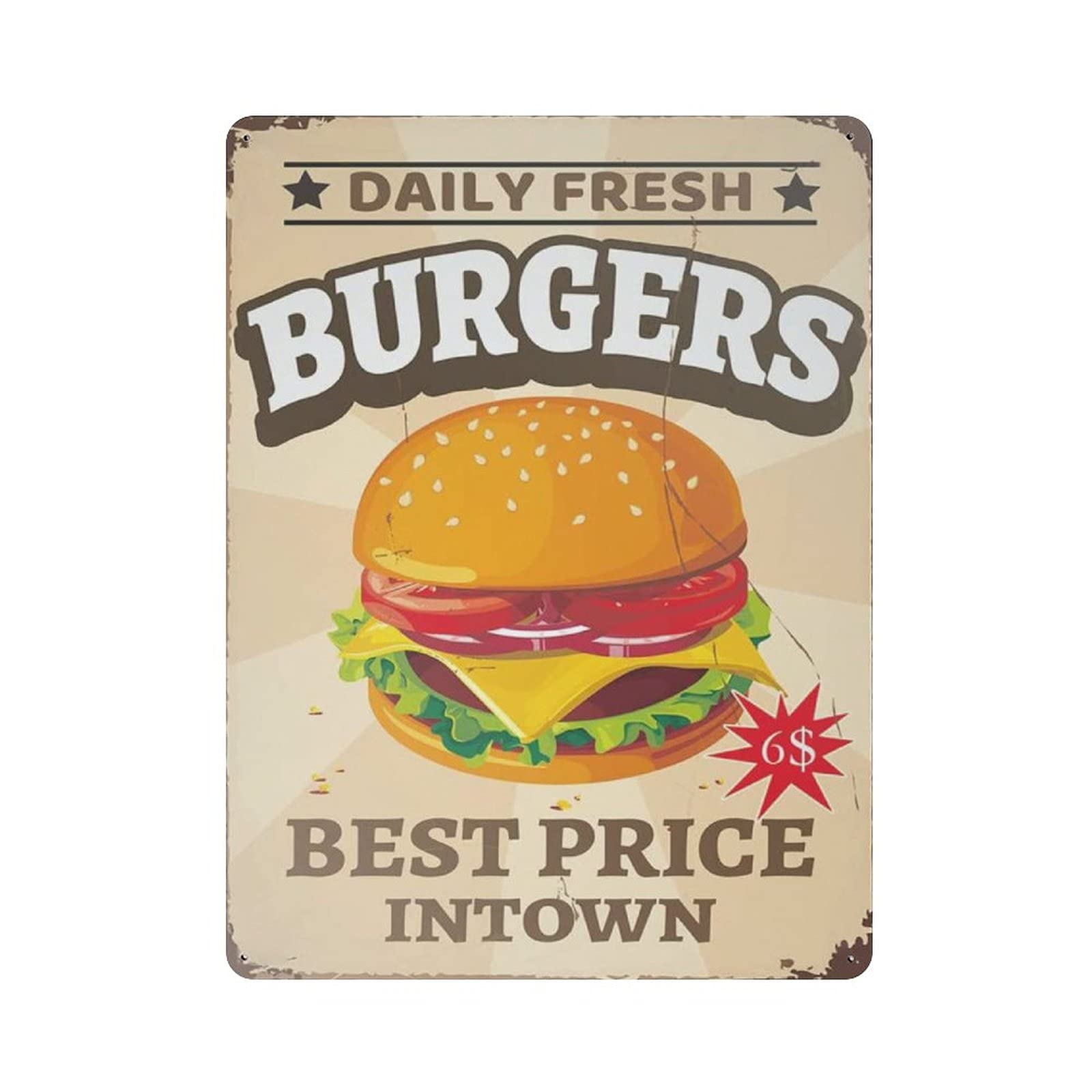 Metal Tin Sign Daily Fresh Burgers Vintage Tin Poster Metal Sign Wall Decoration Country Kitchen Home Garage Decor 16"x12"
