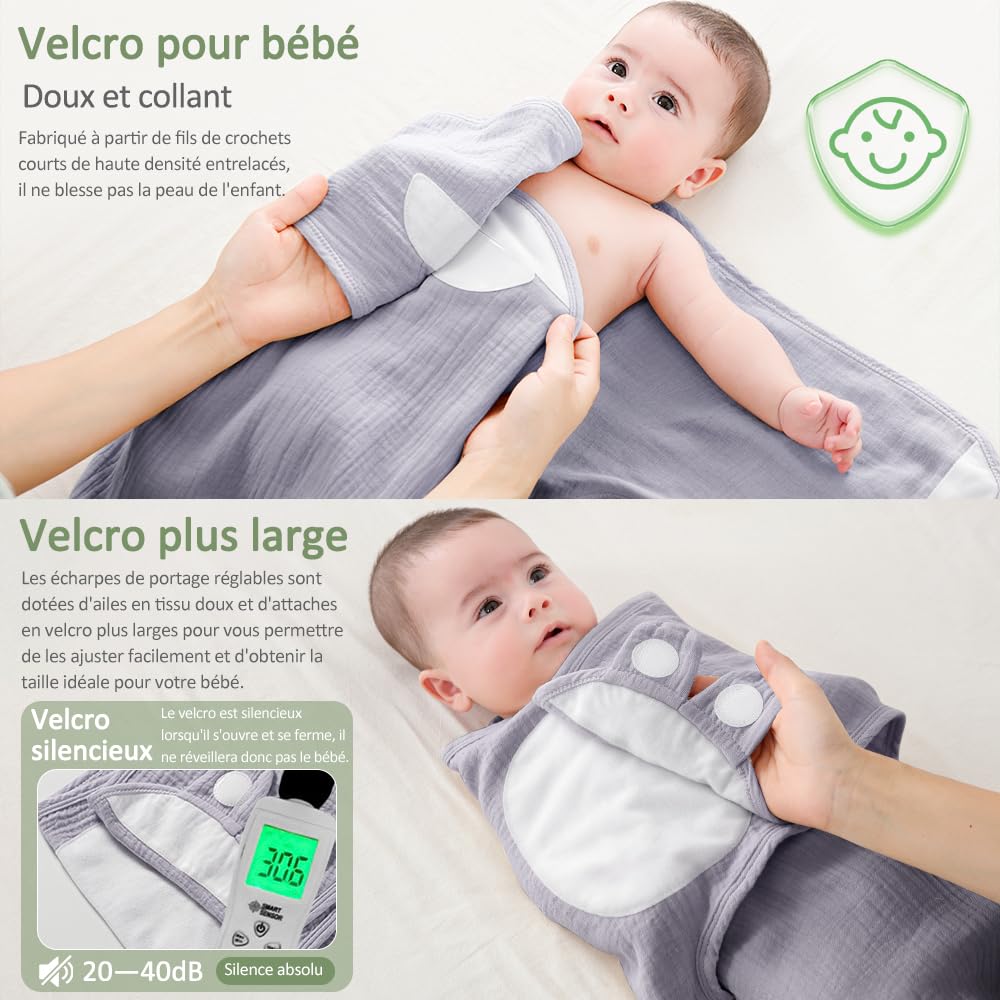 HINATAA Couverture Emmaillotage Bébé 3 En 1 Gigoteuse Naissance Velcro Coton Doux
