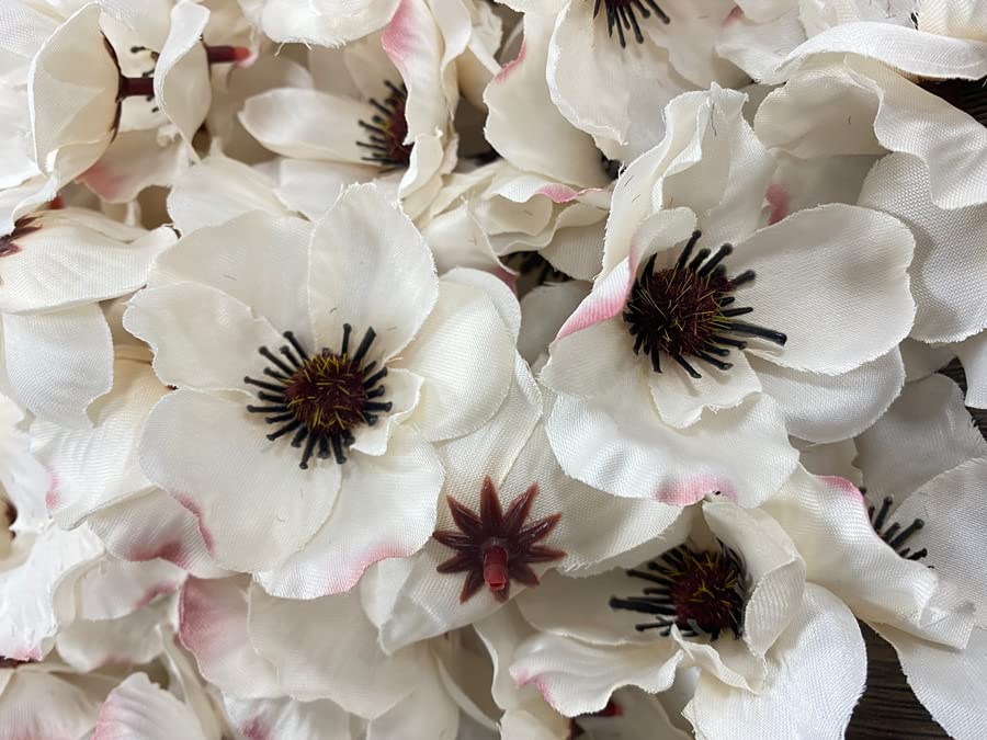 Rikyo 100 pcs Artificial Silk Poppy Anemone Flower Heads Autumn Fake Poppy Flower,Vase Fillers,Corsages for Wedding Decor,Nursery Wall,Archway Decor Wreath Garland Cake Ornaments (White) - Image 3