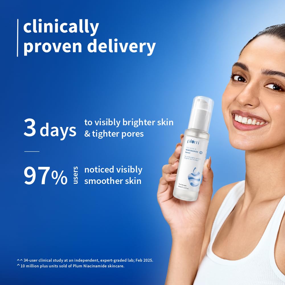 Plum 3% Niacinamide & Rice Water Face Toner | With Rice Ferment Extract | Alcohol-Free Toner | Tightens pores, Brightens Skin | Smoothens Skin | Fragrance-Free | 80 ml 1