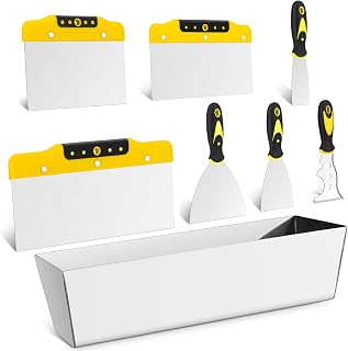 Drywall Knife Set, 8Pcs Stainless Steel Drywall Hand Tools Kit Includes Putty Knife Set, Taping Knives, Painter Scraper and 12" Mud Pan Finishing tools for Drywall Work