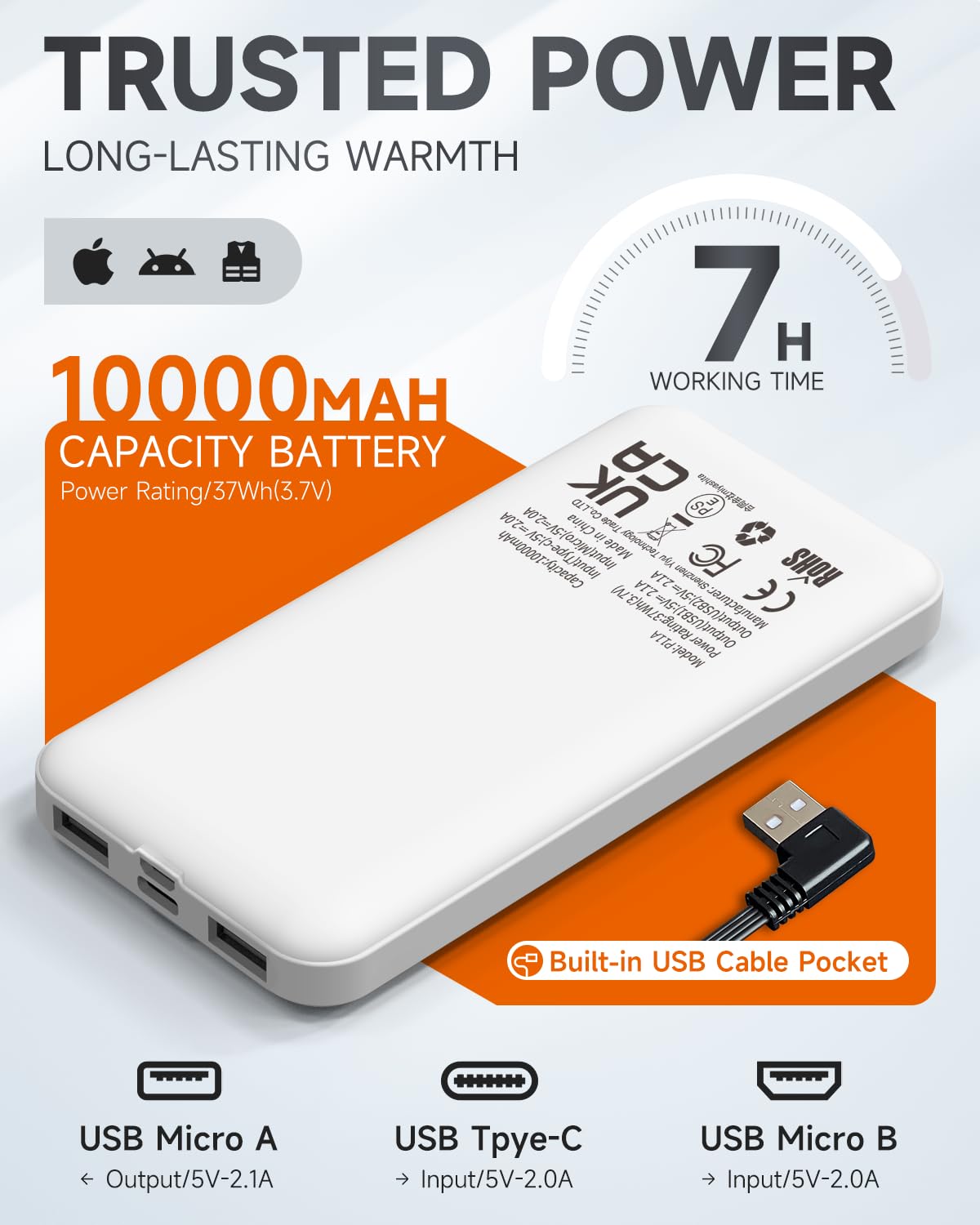 LABEWVI - Chaleco calefactor para hombre, con batería incluida, 10000 mAh, forro polar C1