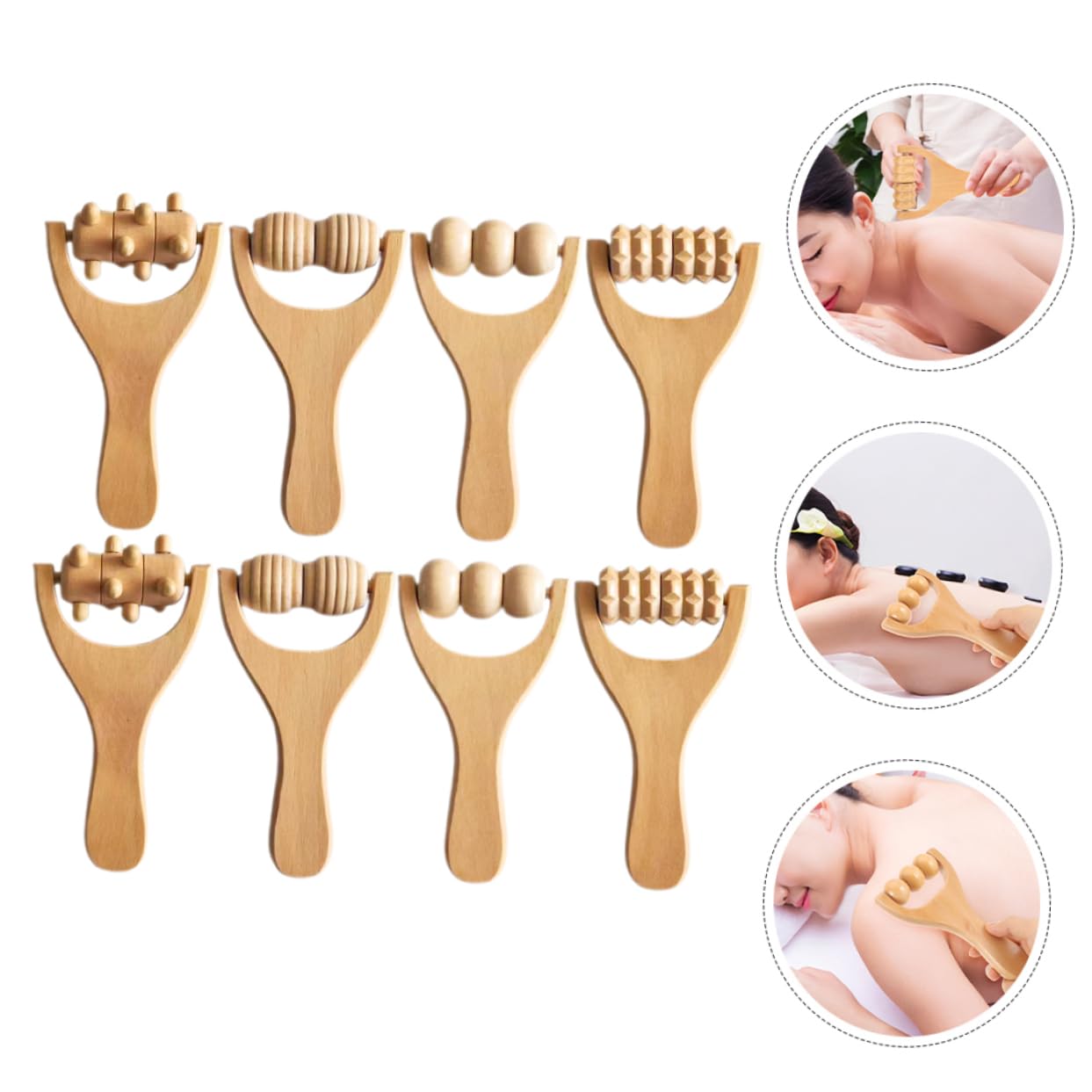 8piezas Rodillo Masajeador De Madera Para Espalda Cuello Piernas y Pies Herramienta De Relajación Corporal Masajeador Ligero y Portátil Para Viajes