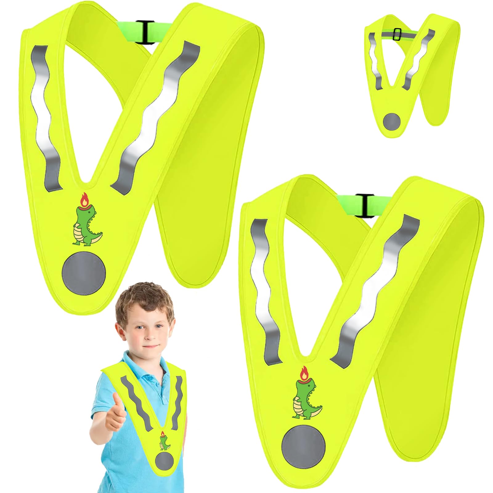 YOUYIKE 2 chalecos reflectantes para niños, en forma de V, amarillo, con bandas elásticas, chaleco luminoso para niños, chaleco reflectante para niños, para correr, ciclismo, carreteras nocturnas (B)