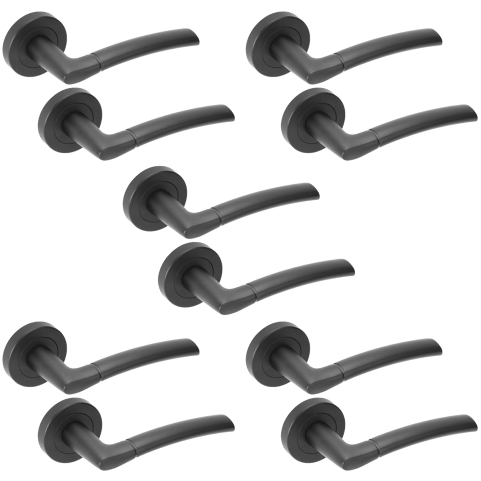Hunta Black Matt Handlezone® 5 Sets Neemo Lever On Round Rose Door Handles, Internal Passage Latch Handles