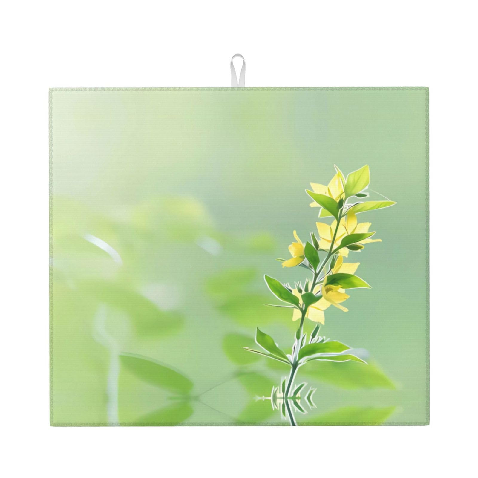 WHJSHOP Blooming Yellow Flower Prints Kitchen Drying Mat – Absorbent Dish Throw for Countertops, Quick-Dry Non-Slip Layer with Colorful Prints, Ideal Housewarming Gift