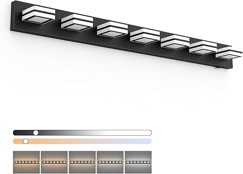 Miniatura 18 de Ralbay - Luces de tocador de baño de 5 temperaturas de color ajustables, negras, 4 luces, acrílicas, modernas, LED, mate, accesorios de iluminación