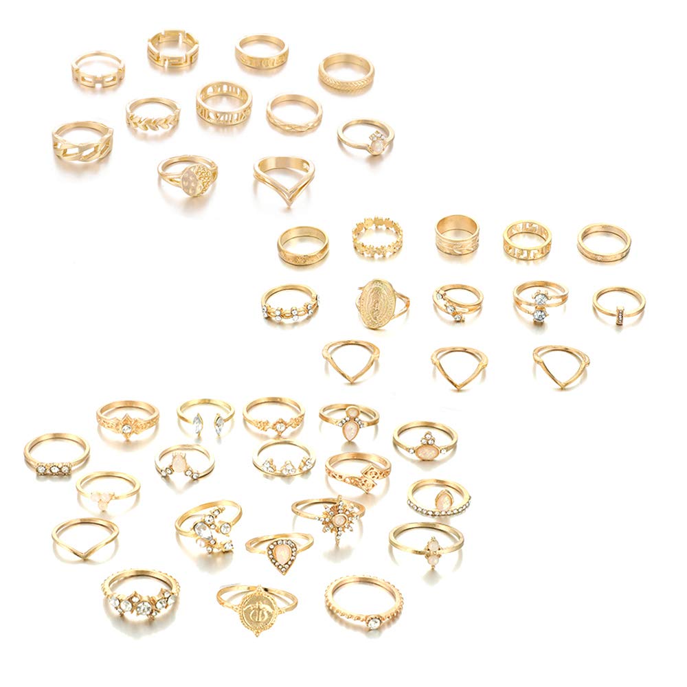 Shuxy 43pcs Ring Set Vintage Rings Joint Knuckle Ring Stackable Rings Bohemian Rings Hollow Rings Carved Rings Flowers Rings Midi Finger Bands Crystal Rings Multi Size Knuckle Rings for Women Girls