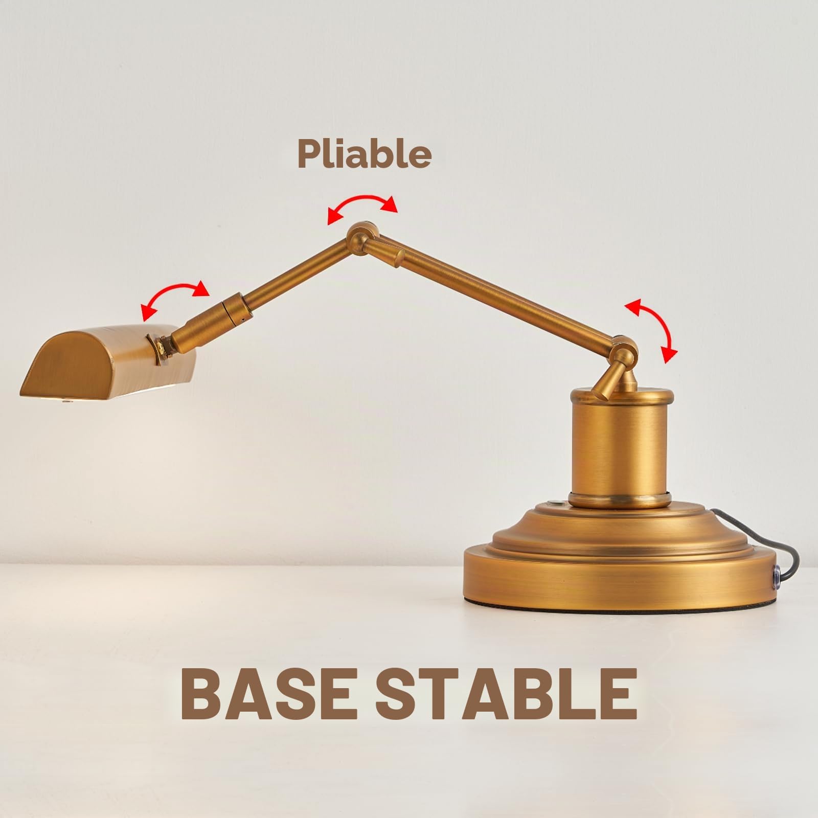 Lampe Piano LED CRI95+ Double Bras Réglable Tactile, Dimmable 3 Températures 3000K-6000K, Bronze Laiton Vieilli pour Piano Pupitre Bureau Salon