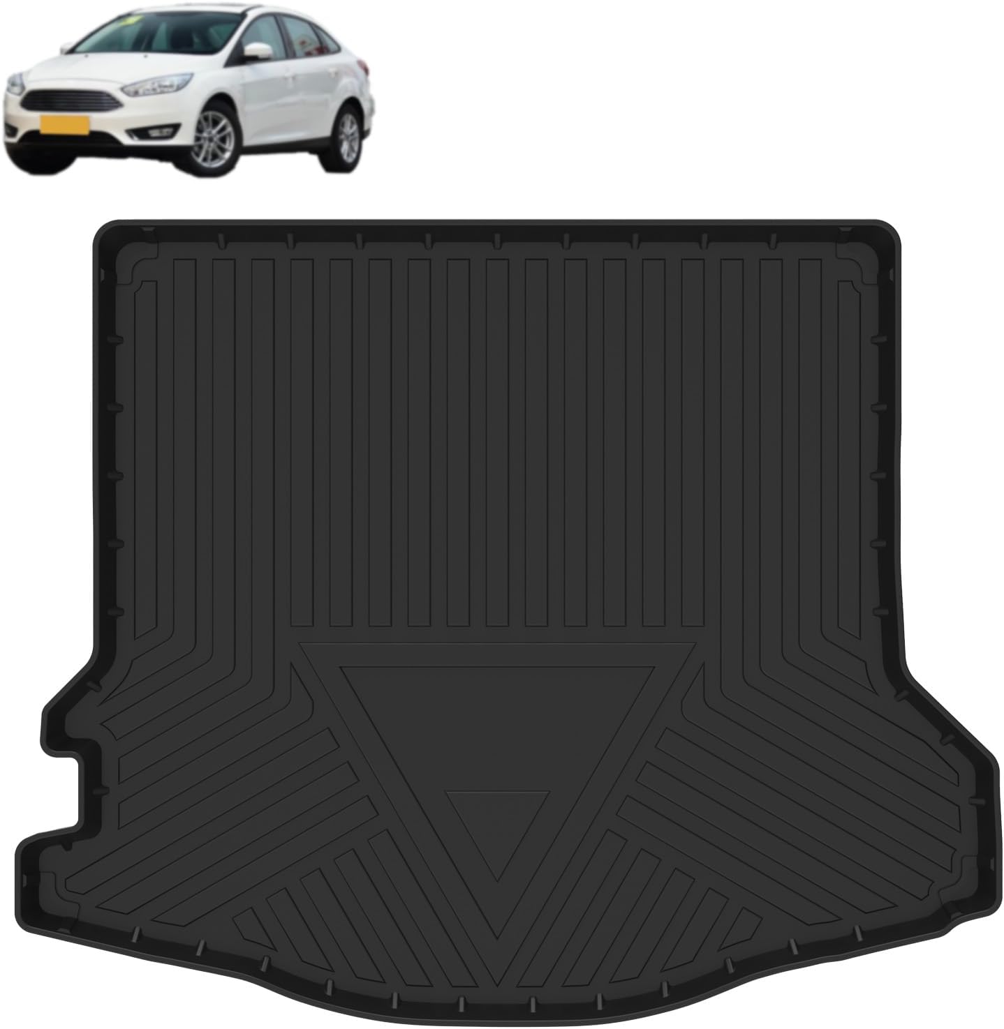 Elsetyler Custom Fit for Cargo Liner Ford Focus Sedan 2012-2018 - Black TPE All Weather Heavy Duty Waterproof Rear Cargo Tray Trunk Floor Mat Protector