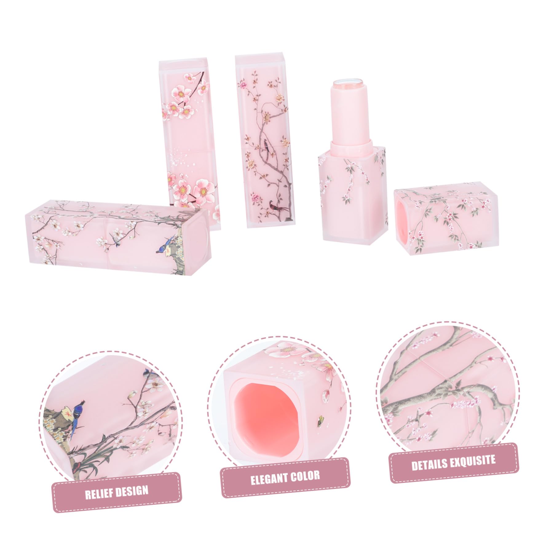 Tubo de Lápiz Labial Estilo Chino Abs Rosa 4 Piezas