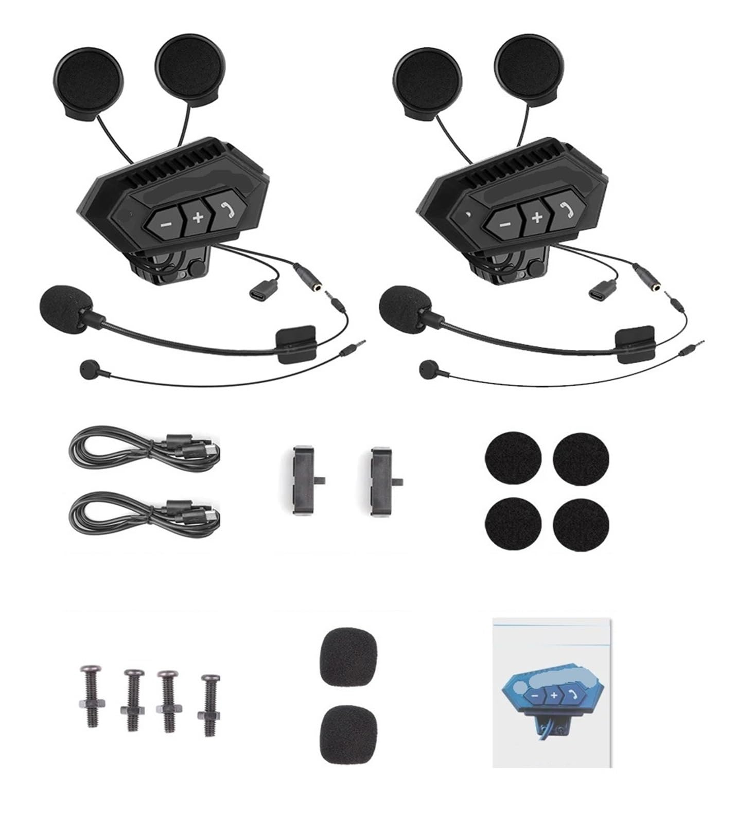 1/2 Uds intercomunicador for Casco de Motocicleta BT-12B Auriculares Impermeables intercomunicador con reducción de Ruido(2 Set)