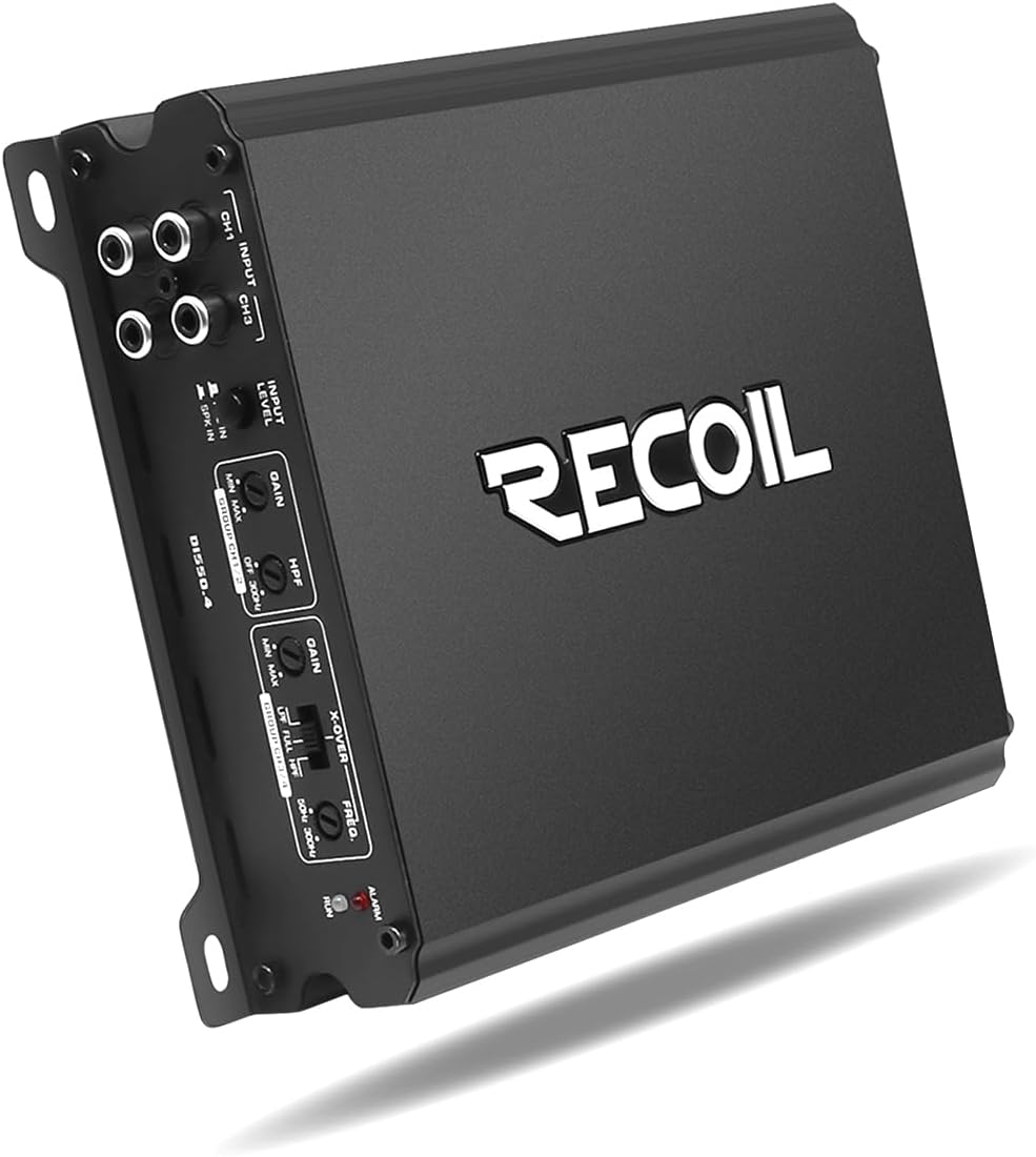 Recoil DI550.4 Full-Range Class-D 4-Channel Car Audio Amplifier, 1,040 Watts Max Power, 2-4 Ohm Stable, Mosfet Power Supply, Bridgeable