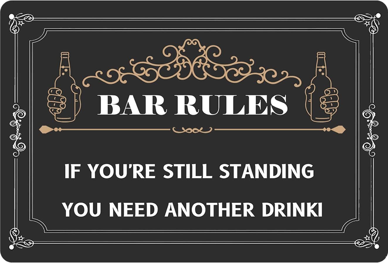 Anceky Style-6 Bar Rules Metal Sign Great Wall Art Decor For Man Cave Retro Metal Tin Sign Antique Plaque Poster Bar Pub Man Cave Home Wall Decor 8X12 Inch
