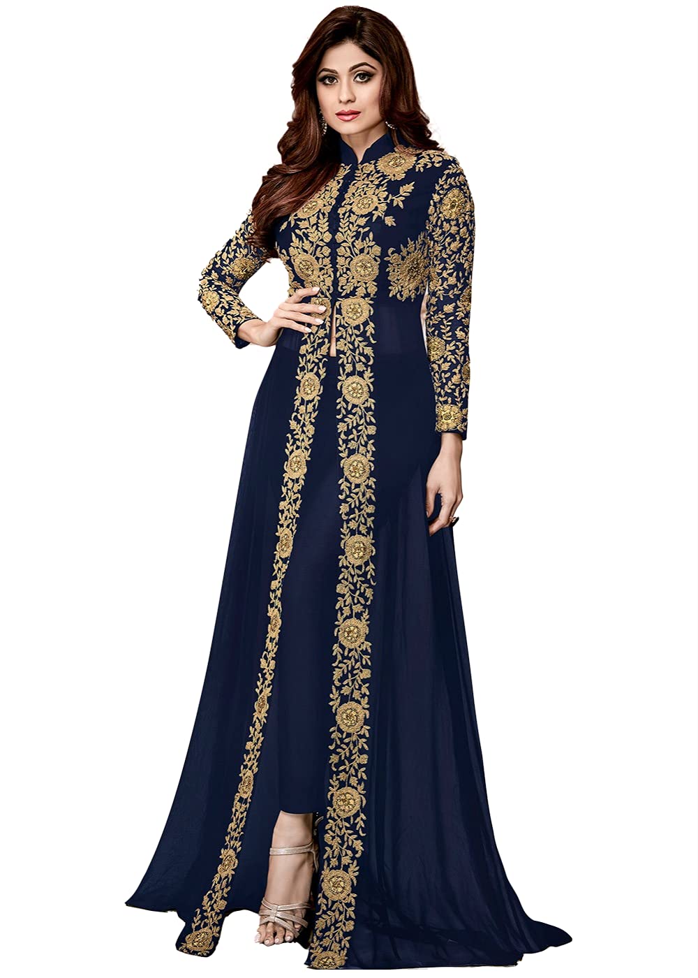 Embroidered Anarkali dress in georgette semi-stitched with dupatta (Coding)