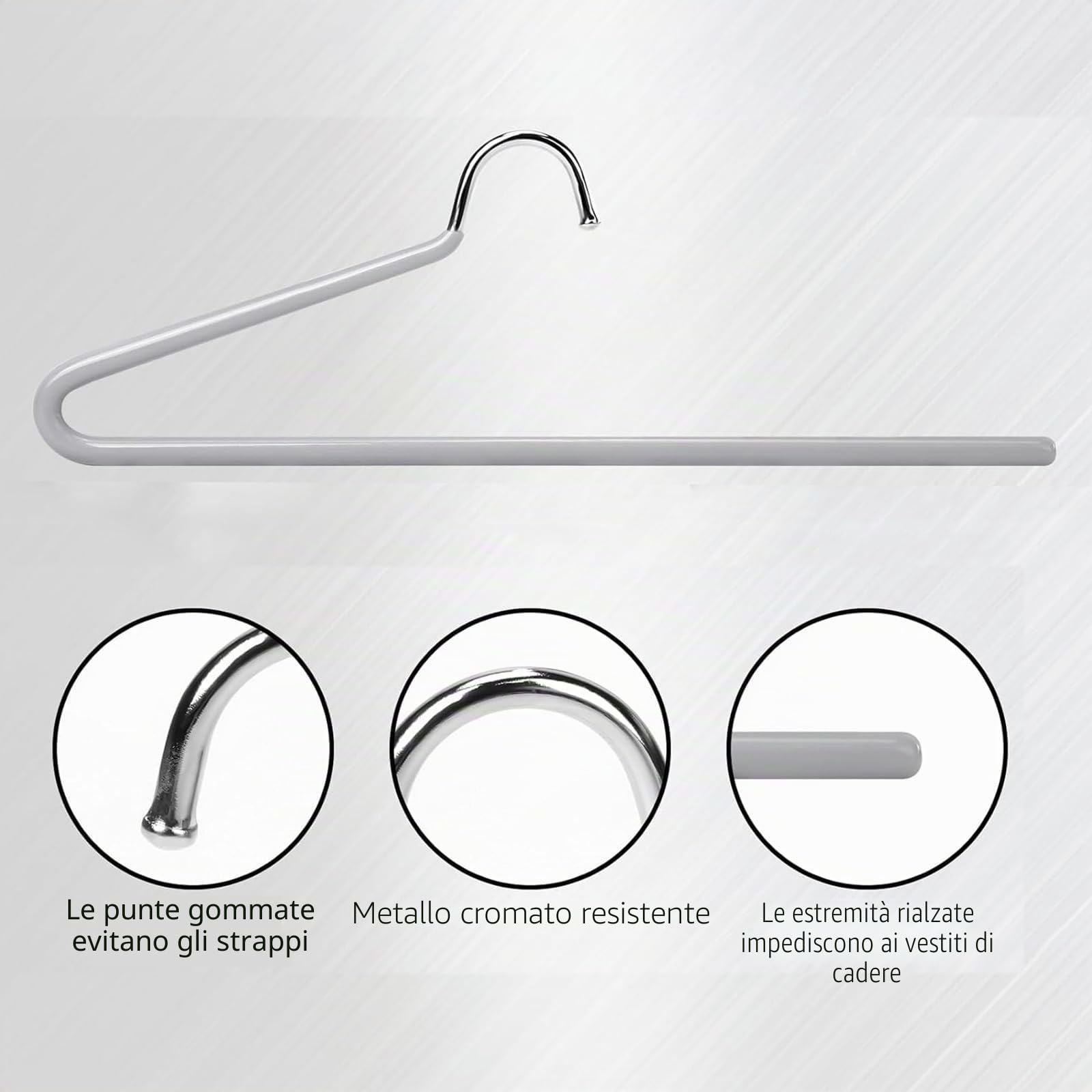 Grucce Pantaloni, 20 Pezzi Metallo Salvaspazio Grucce Appendiabiti 33,5cm | Acciaio inox resistente, gommate antiscivolo, design aperto, pantaloni gonne calze, organizzazione armadio, grigio