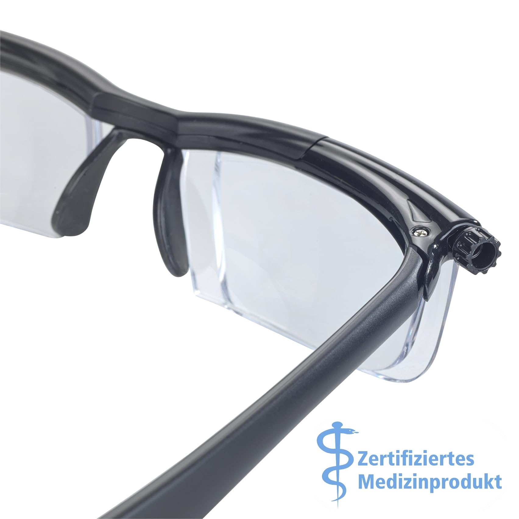 Maximex Seeplus Zoom Lesebrille, Brille mit 2,8-facher Vergrößerung, von +0,5 bis +4 Dioptrien, Schwarz