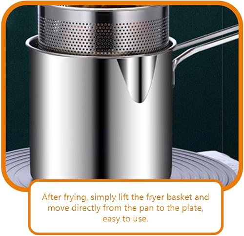 Miniatura 9 de BESTOYARD Olla para freidora, olla de acero inoxidable con cesta y tapa, pequeña freidora de aceite profunda, sartén de leche, olla de cocina de