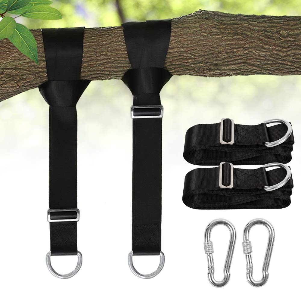Camping hammock tree swing straps hanging kit Holds 2200 lbs,Adjustable 10ft Extra Long strap with 2 Heavy Duty Safety Lock Carabiner Hooks for Kids-2 Pack(Black)