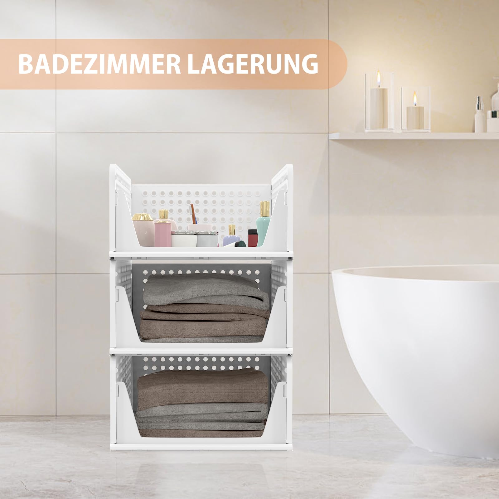 Organizador de armario – 4 cajones de plástico apilables, estantes plegables para ropa, dormitorio, armario y hogar