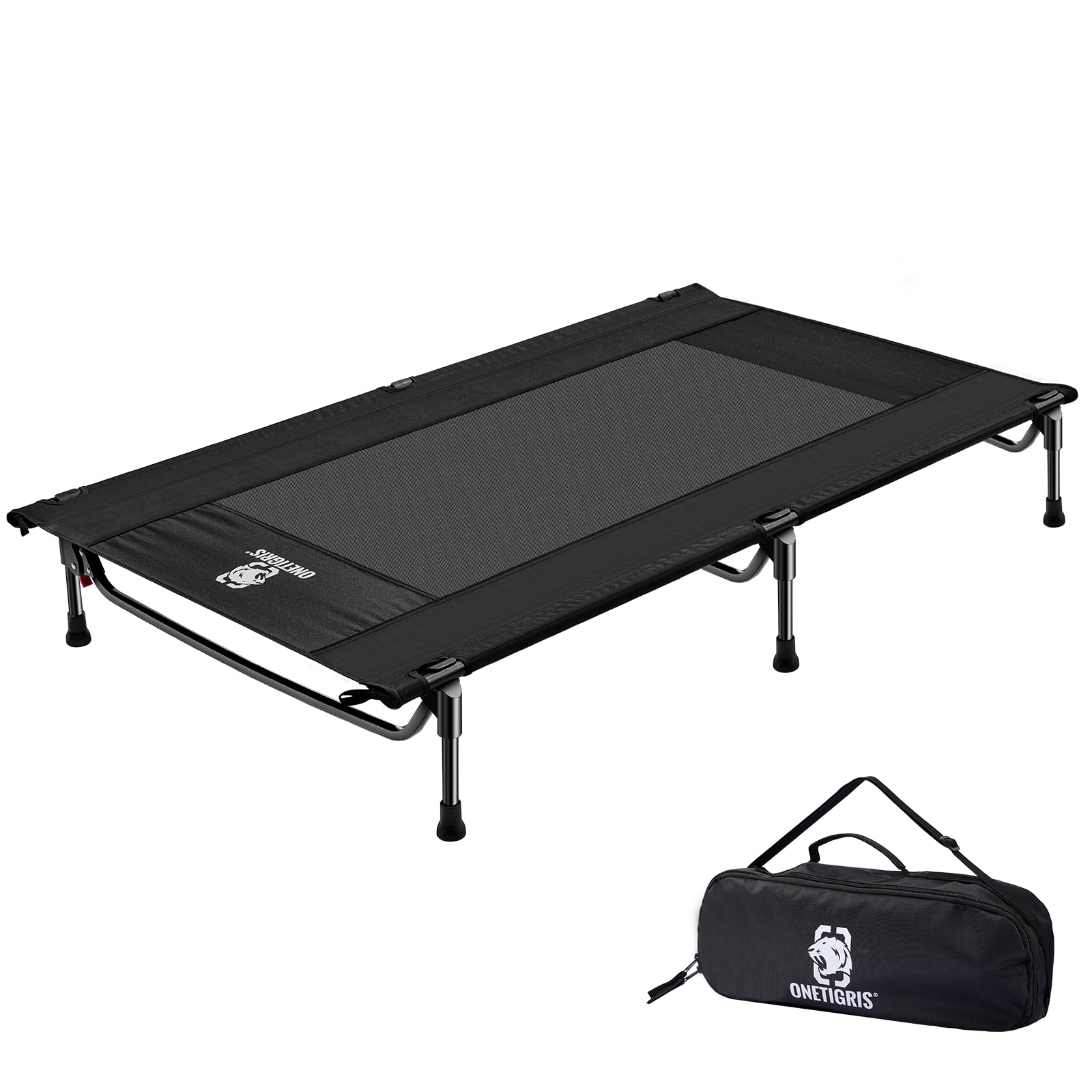 OneTigris Hundeliege Outdoor, erhöhtes Hundebett 100x70 cm Höhe 21cm, Express-Einrichtung Stabil, bequem und atmungsaktiv Haltbar und einfach zu reinigen Camping Haustier Bett, Katzenbett - Schwarz